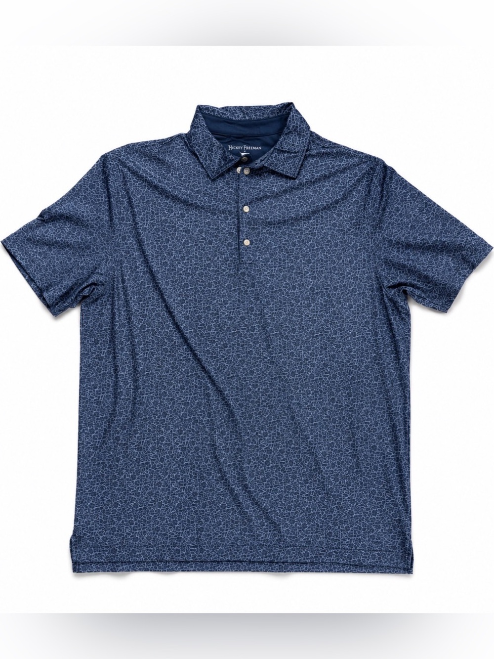 Hickey Freeman Golf Polo Shirt Mens Large Blue Floral Print Stretch Performance